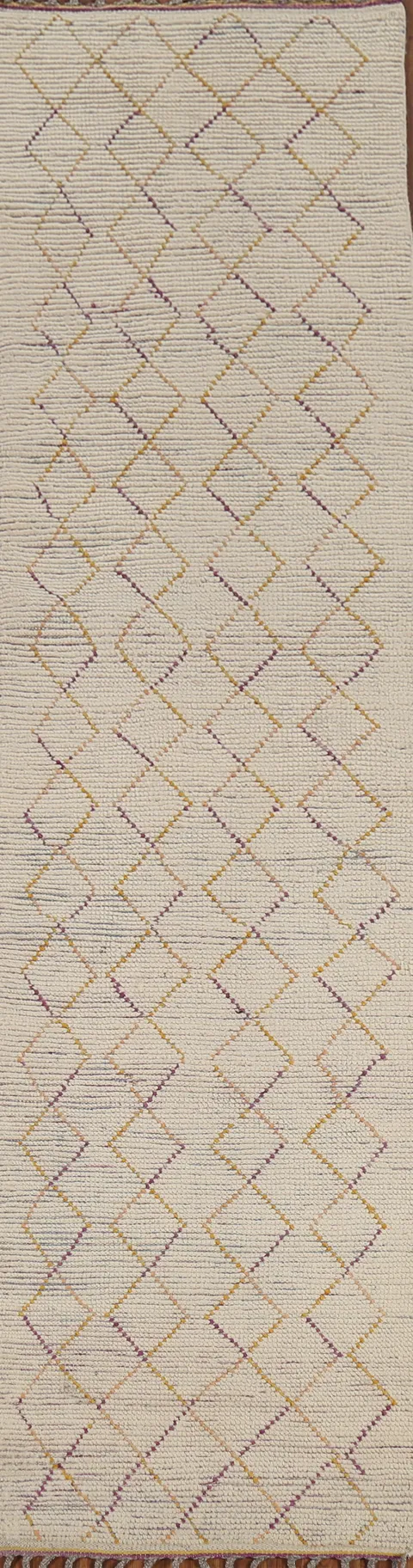 Trellis Wool Handmade Moroccan Runner Rug 3x13