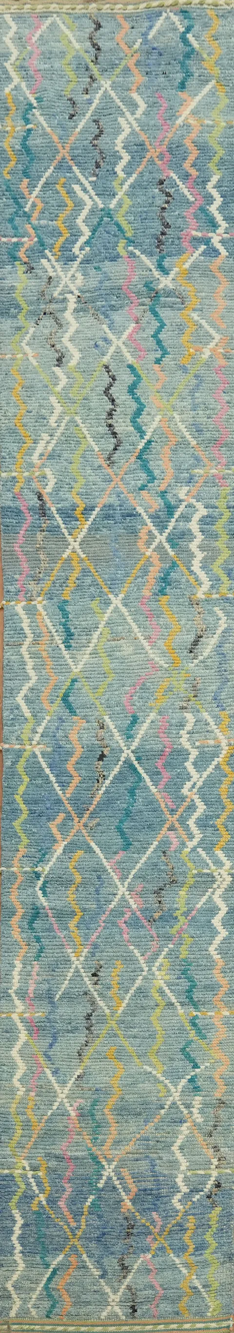 Contemporary Blue Moroccan Runner Rug 3x16