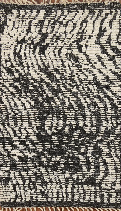 All-Over Black & White Moroccan Abstract Rug 3x5