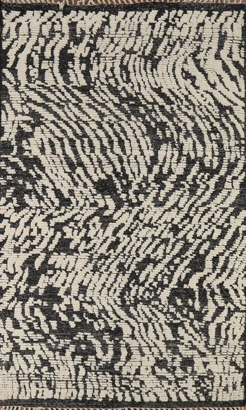 Black & Ivory Wool Moroccan Abstract Area Rug 5x8
