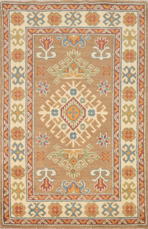 Light Brown Kazak Handmade Wool Accent Rug 3x4