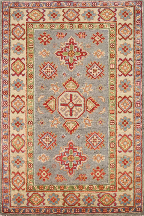 Gray Wool Kazak Handmade Accent Rug 3x4