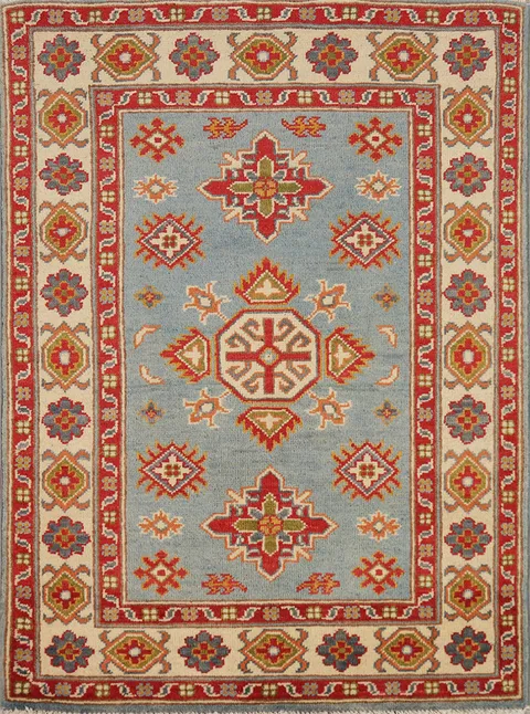 Light Blue Kazak Handmade Wool Accent Rug 3x4
