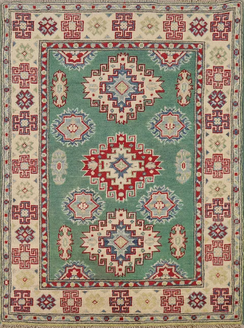 Green Kazak Handmade Wool Accent Rug 3x4