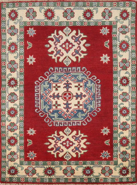 Red Kazak Handmade Wool Accent Rug 3x4