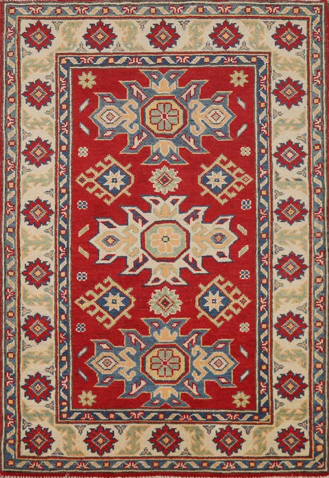 Red Kazak Handmade Wool Accent Rug 3x4