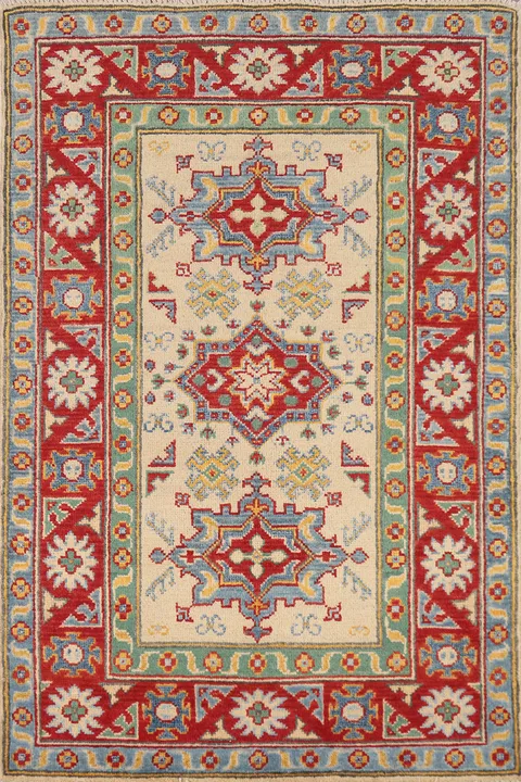 Geometric Kazak Handmade Wool Accent Rug 3x4