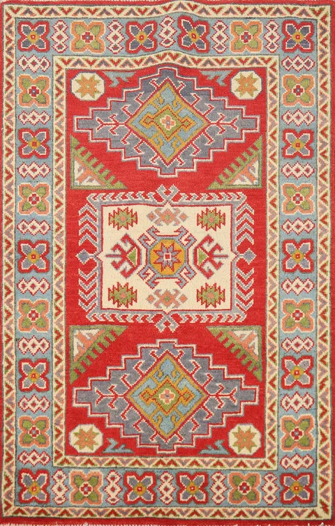 Geometric Kazak Handmade Wool Accent Rug 3x4