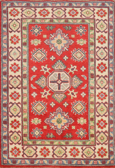 Red Kazak Handmade Wool Accent Rug 3x4