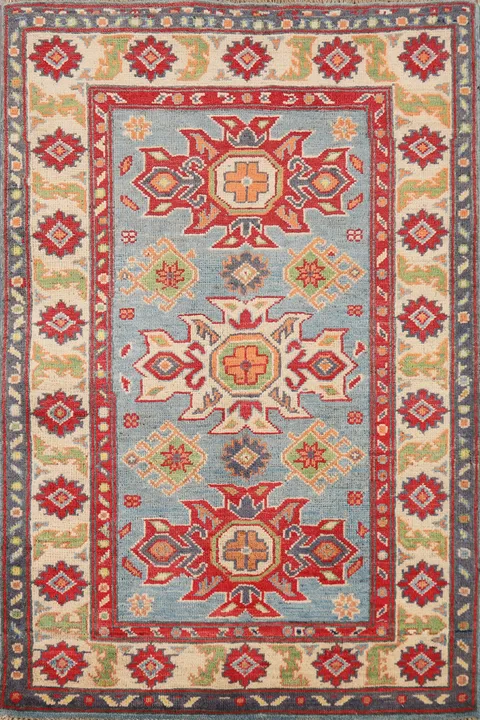 Light Blue Kazak Handmade Wool Accent Rug 3x4