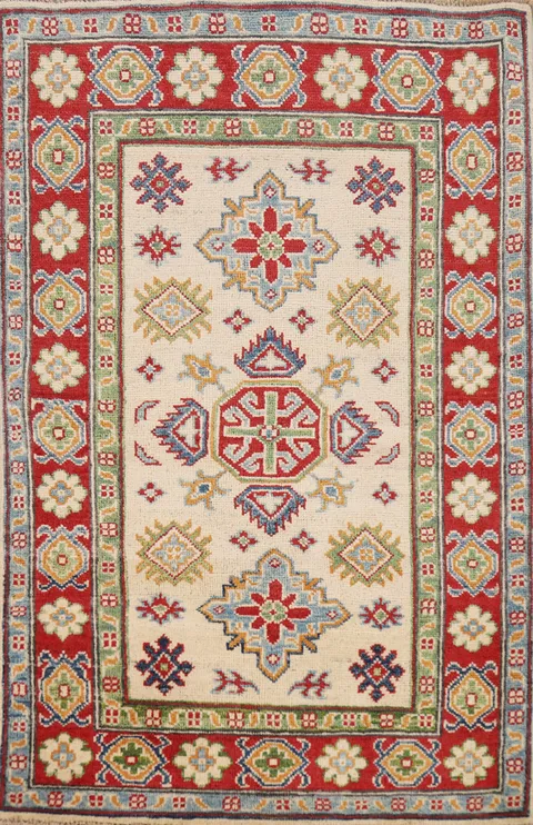 Geometric Kazak Handmade Wool Accent Rug 3x4