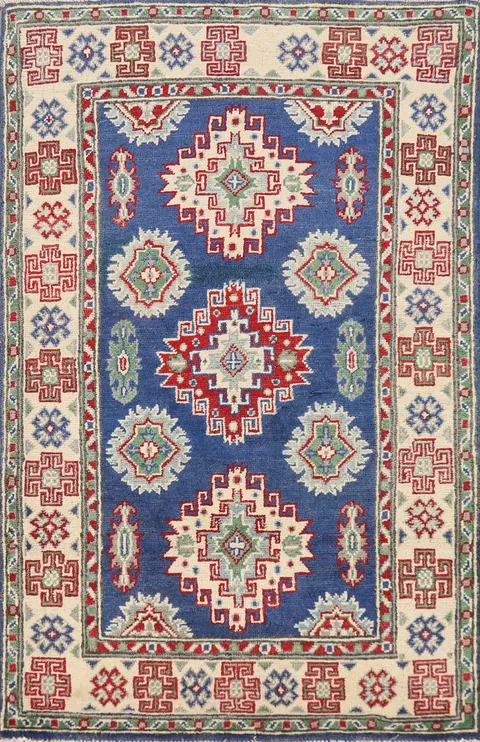 Blue Kazak Handmade Wool Accent Rug 3x4