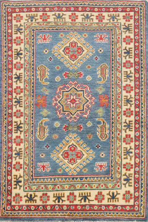Blue Kazak Geometric Pakistani Accent Rug 3x4
