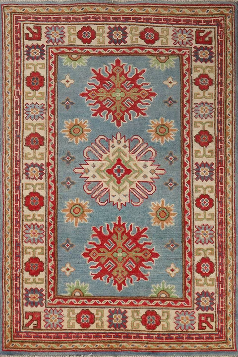 Light Blue Kazak Handmade Wool Accent Rug 3x4