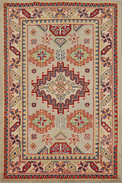 Geometric Kazak Handmade Wool Accent Rug 3x4