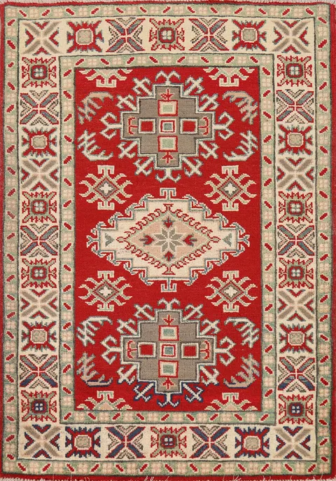 Red Kazak Handmade Wool Accent Rug 3x4