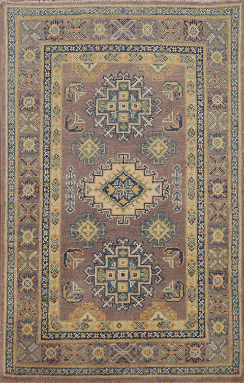 Brown Kazak Handmade Wool Accent Rug 3x4