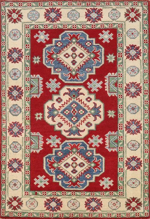 Red Kazak Handmade Wool Accent Rug 3x4