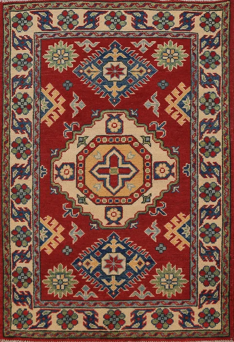 Handmade Wool Red Kazak Accent Rug 3x4