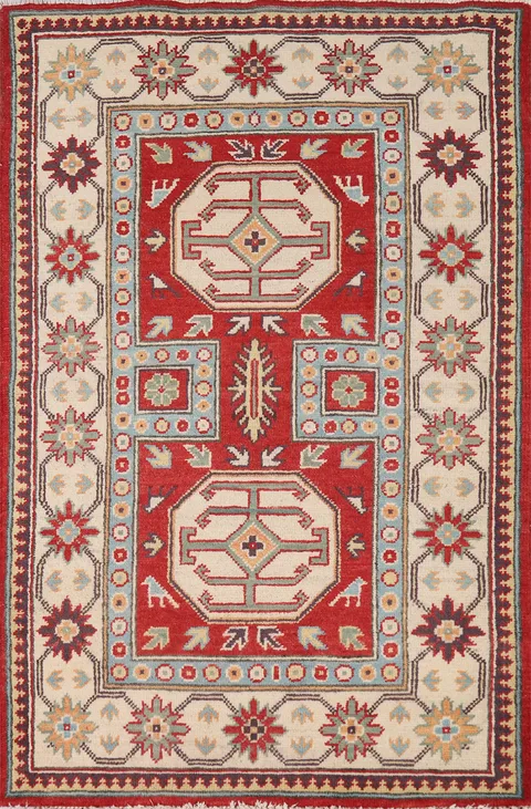 Red Kazak Handmade Wool Accent Rug 3x4
