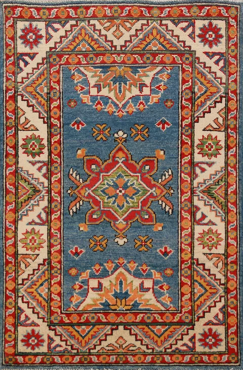 Blue Kazak Handmade Wool Accent Rug 3x4