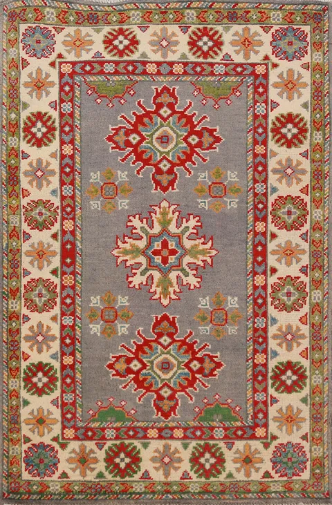 Gray Kazak Handmade Wool Accent Rug 3x4