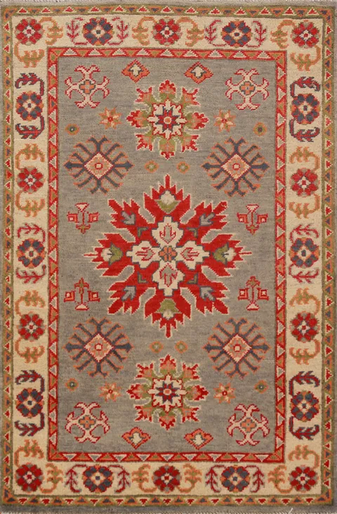 Geometric Kazak Handmade Wool Accent Rug 3x4