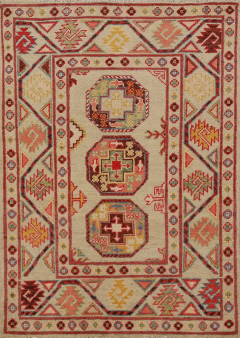 Geometric Kazak Handmade Wool Accent Rug 3x4