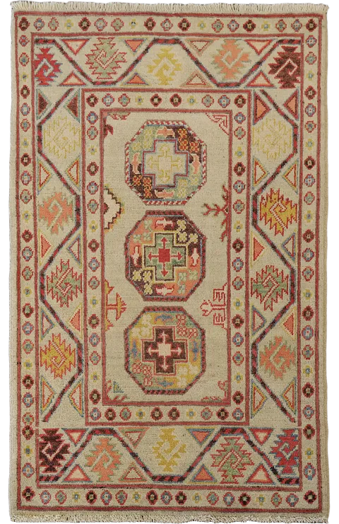 Geometric Kazak Handmade Wool Accent Rug 3x4
