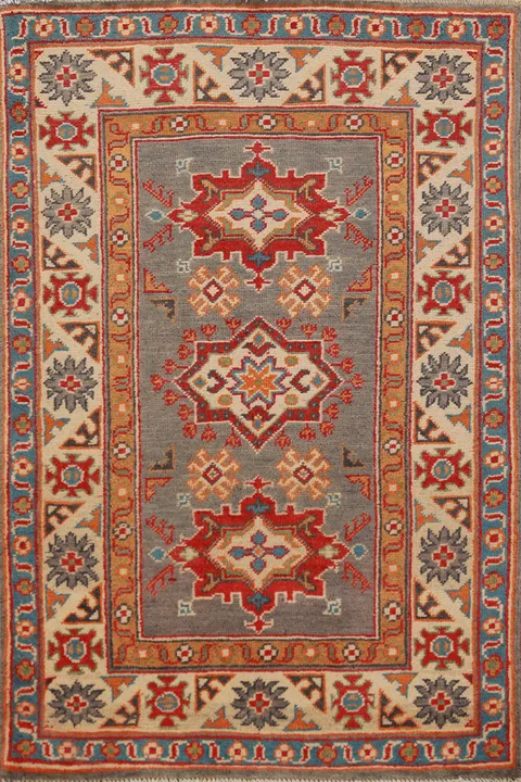 Gray Kazak Handmade Wool Accent Rug 3x4