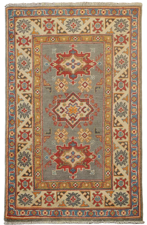 Gray Kazak Handmade Wool Accent Rug 3x4