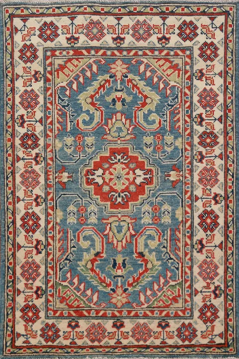 Blue Geometric Kazak Oriental Foyer Rug 3x5
