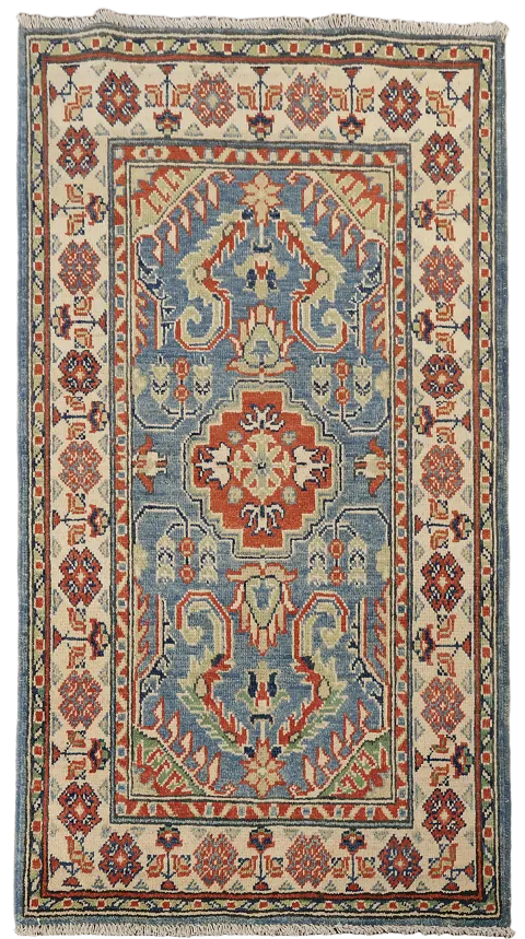 Blue Geometric Kazak Oriental Foyer Rug 3x5