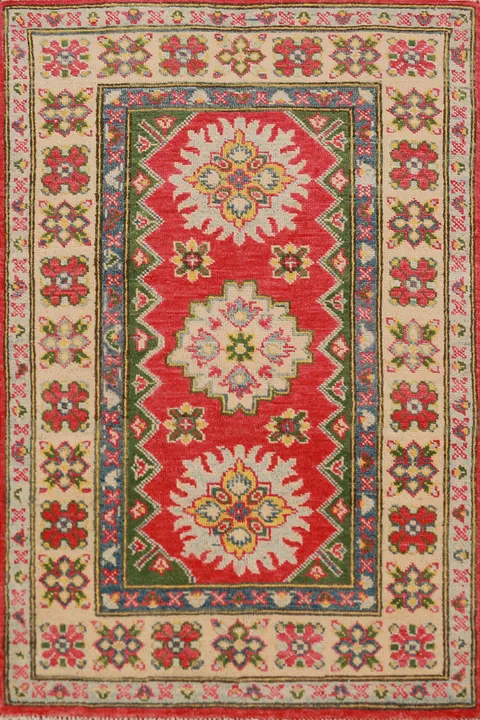 Geometric Kazak Handmade Wool Accent Rug 3x4