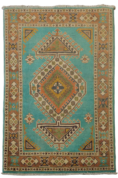 Turquoise Green Kazak Handmade Wool Accent Rug 3x4
