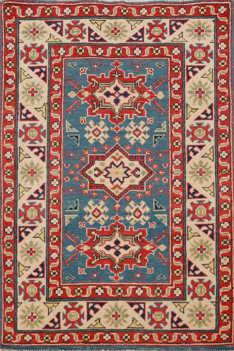 Blue Kazak Handmade Wool Accent Rug 3x4