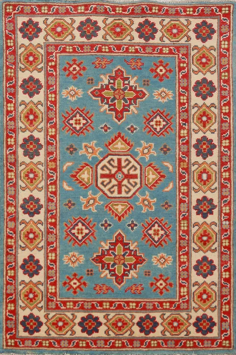 Light Blue Kazak Handmade Wool Accent Rug 3x4