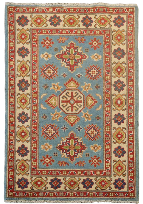 Light Blue Kazak Handmade Wool Accent Rug 3x4