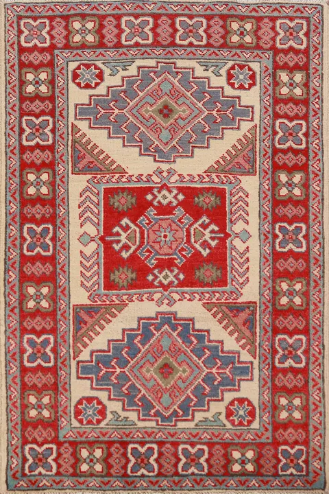 Geometric Kazak Handmade Wool Accent Rug 3x4