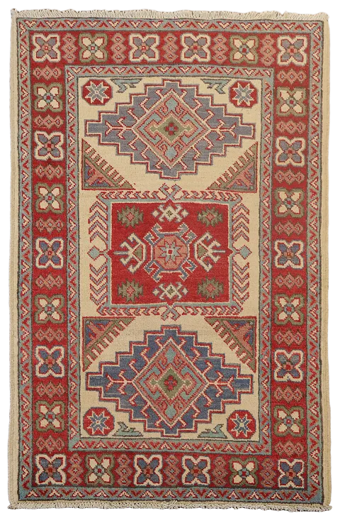 Geometric Kazak Handmade Wool Accent Rug 3x4