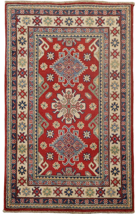 Red Kazak Handmade Wool Accent Rug 3x4