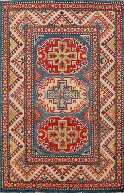 Blue Kazak Handmade Wool Accent Rug 3x4