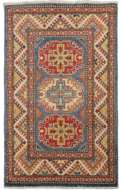 Blue Kazak Handmade Wool Accent Rug 3x4