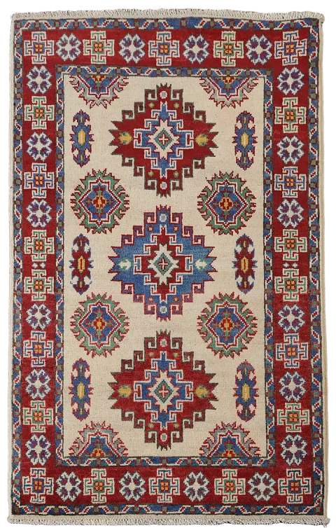 Ivory Kazak Handmade Wool Accent Rug 3x4