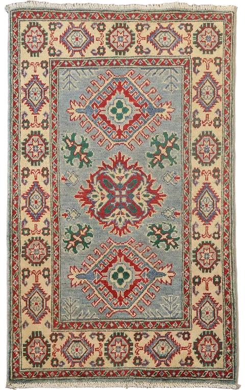Light Blue Kazak Handmade Wool Accent Rug 3x4