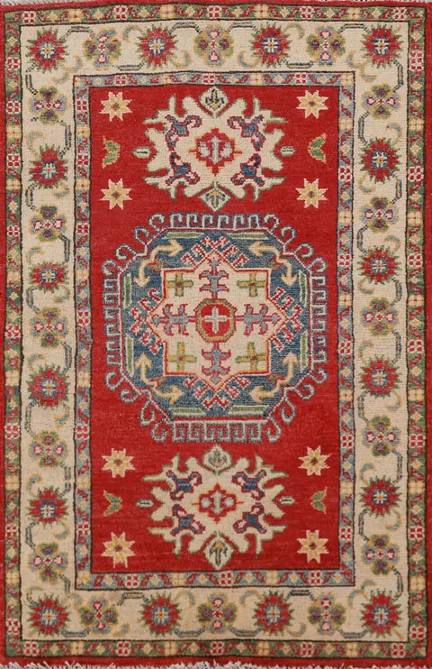 Geometric Kazak Handmade Wool Accent Rug 3x4