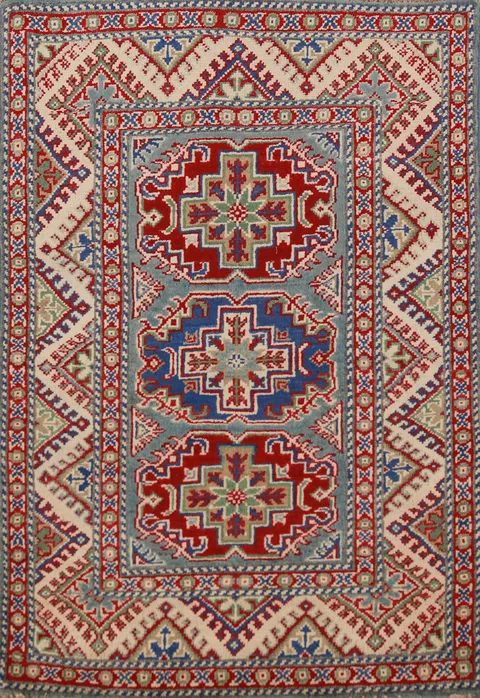 Geometric Kazak Handmade Wool Accent Rug 3x4