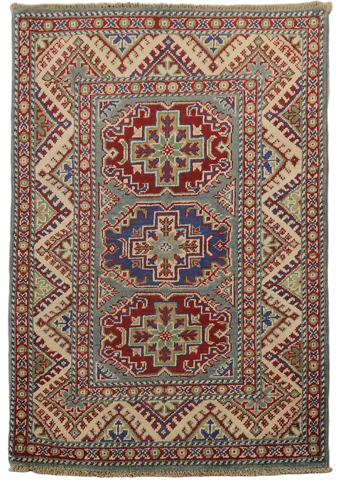 Geometric Kazak Handmade Wool Accent Rug 3x4