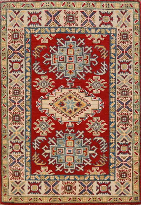 Red Kazak Handmade Wool Accent Rug 3x4