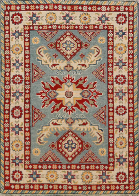Light Blue Kazak Handmade Wool Accent Rug 3x4